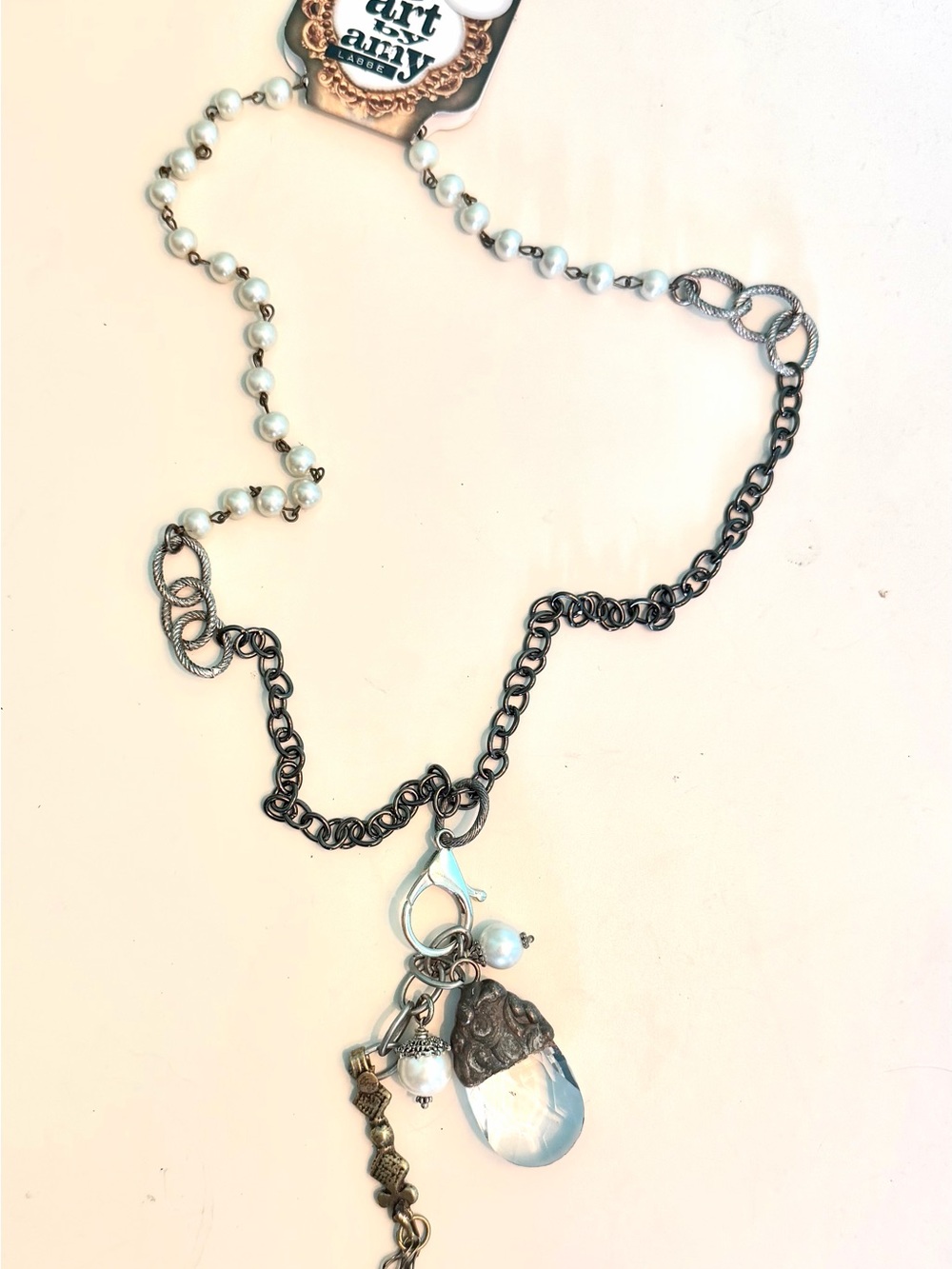 Art & Amy White Pearl and Silver Charm Necklace